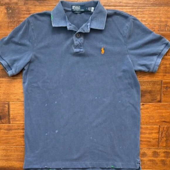 Polo Ralph Lauren Men’s Distressed Bleached Stitched Polo Blue Medium